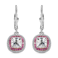Moissanite and Madagascar Pink Sapphire Lever Back Earrings in Platinum Over Sterling Silver 3.90 ctw
