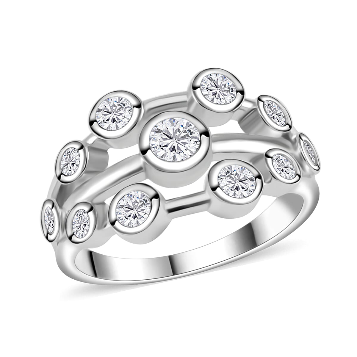 Moissanite Bubbled Elegance Ring in Rhodium Over Sterling Silver