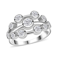Moissanite Bubbled Elegance Ring in Rhodium Over Sterling Silver
