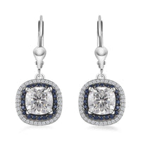 Moissanite and Kanchanaburi Blue Sapphire Lever Back Earrings in Platinum Over Sterling Silver 4.10 ctw