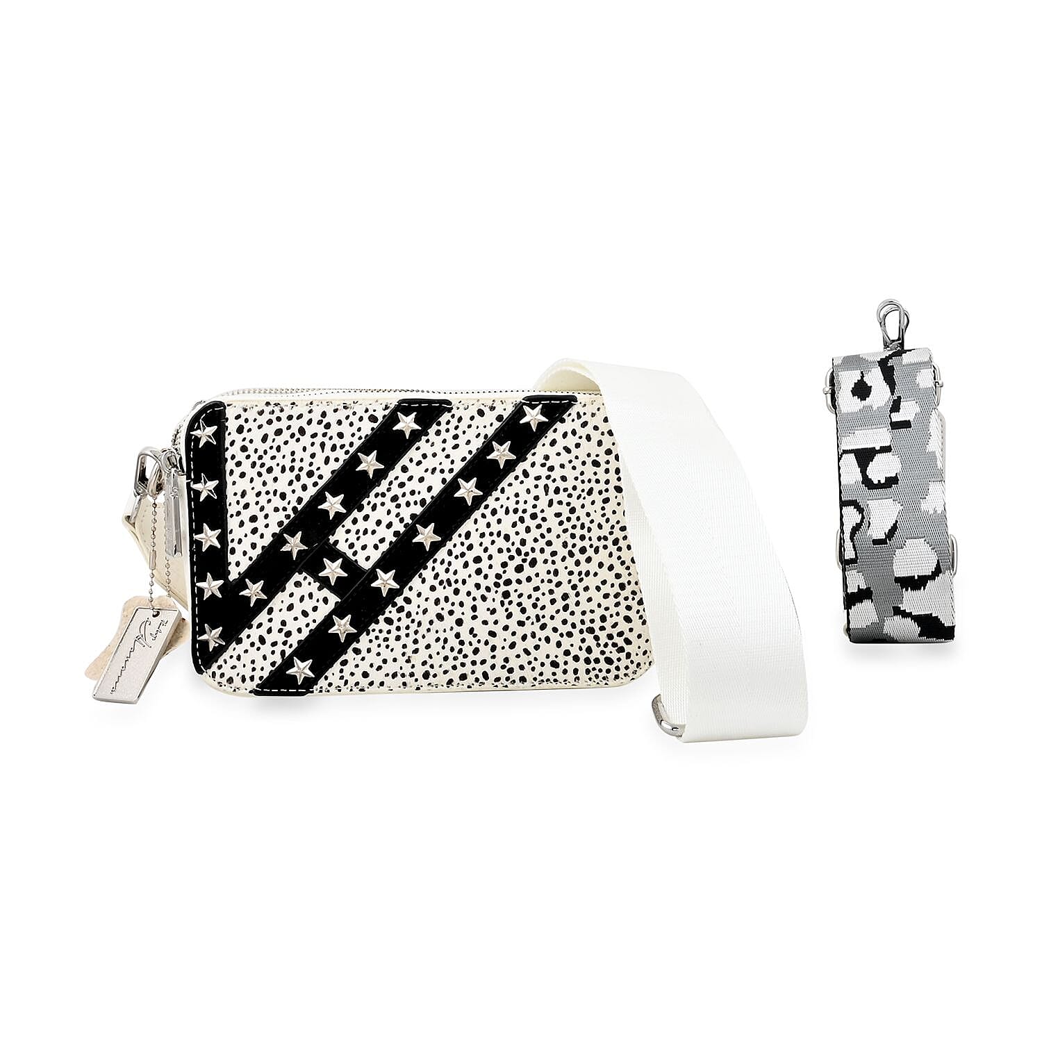 Vintage Haven White Crossbody Bag with 2 Interchangeable Straps (8x2.5x5")