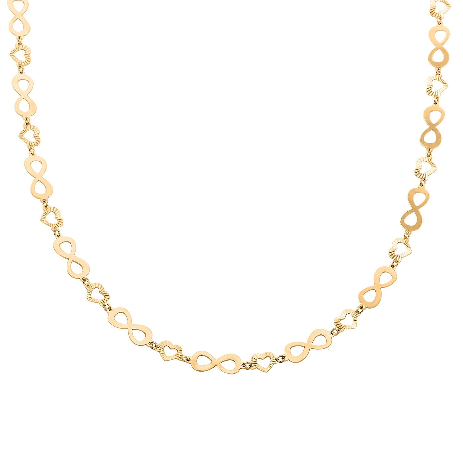 Italian 14K Yellow Gold Over Sterling Silver Heart and Infinity Link Chain Necklace 18-20 Inches 5.85 Grams