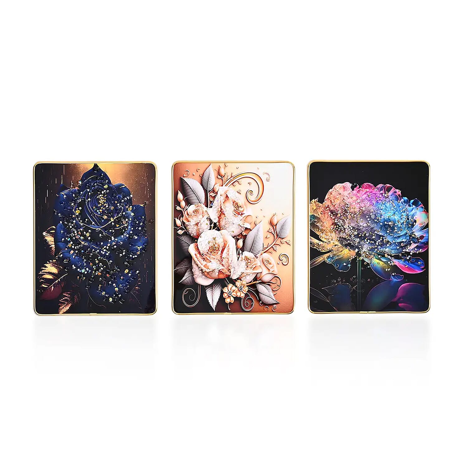 Set of 3 Flower Crystal Painting with PC Frame (7.87"x9.84")