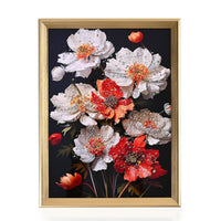 White and Red Flower Crystal Painting With Frame (15.75"x11.81")