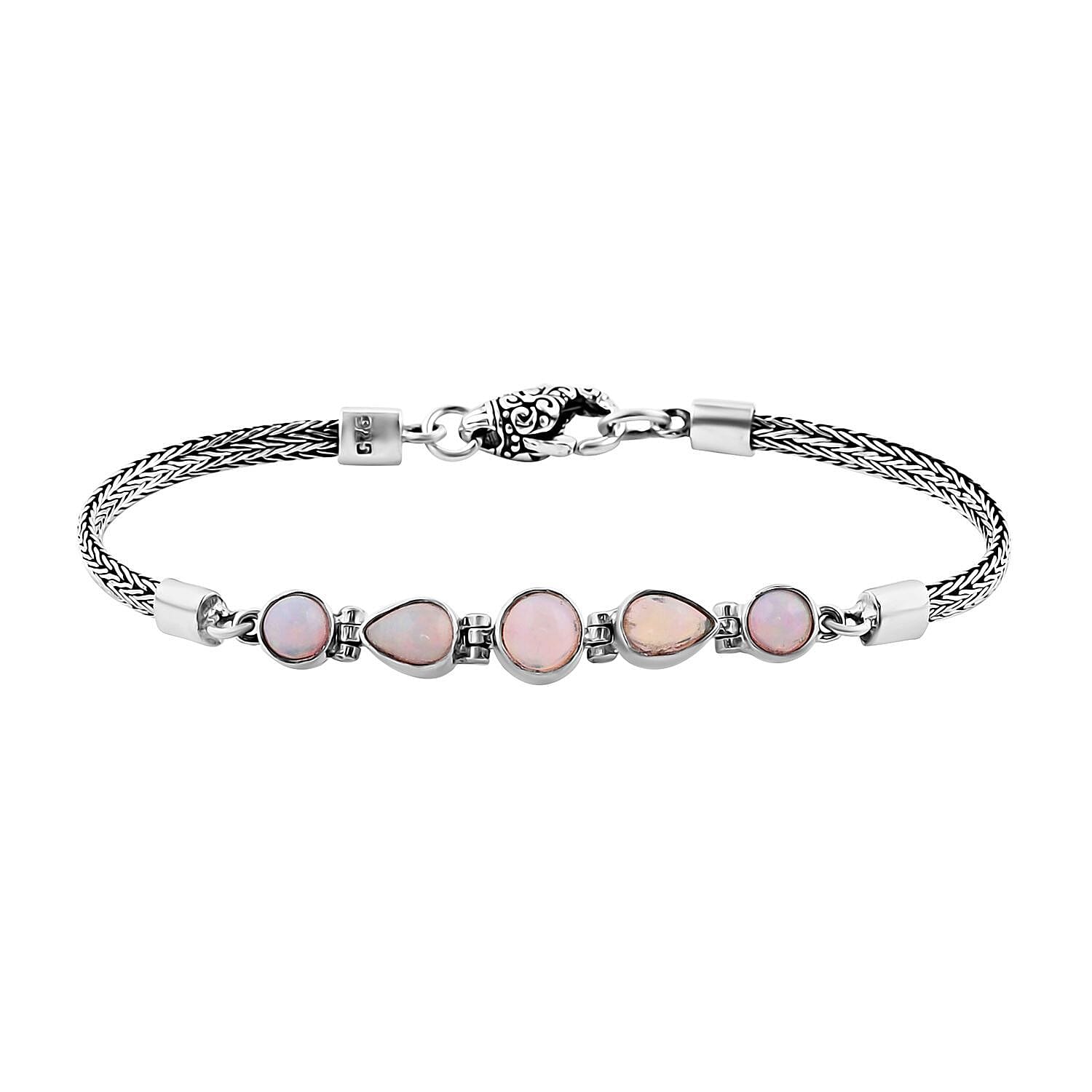 Bali Legacy Ethiopian Welo Opal Borobudur Chain Bracelet in Sterling Silver (6.50-8.0In) 2.10 ctw