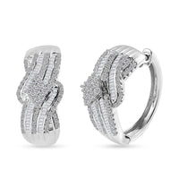 TLV White Diamond Hoop Earrings in Platinum Over Sterling Silver 1.00 ctw
