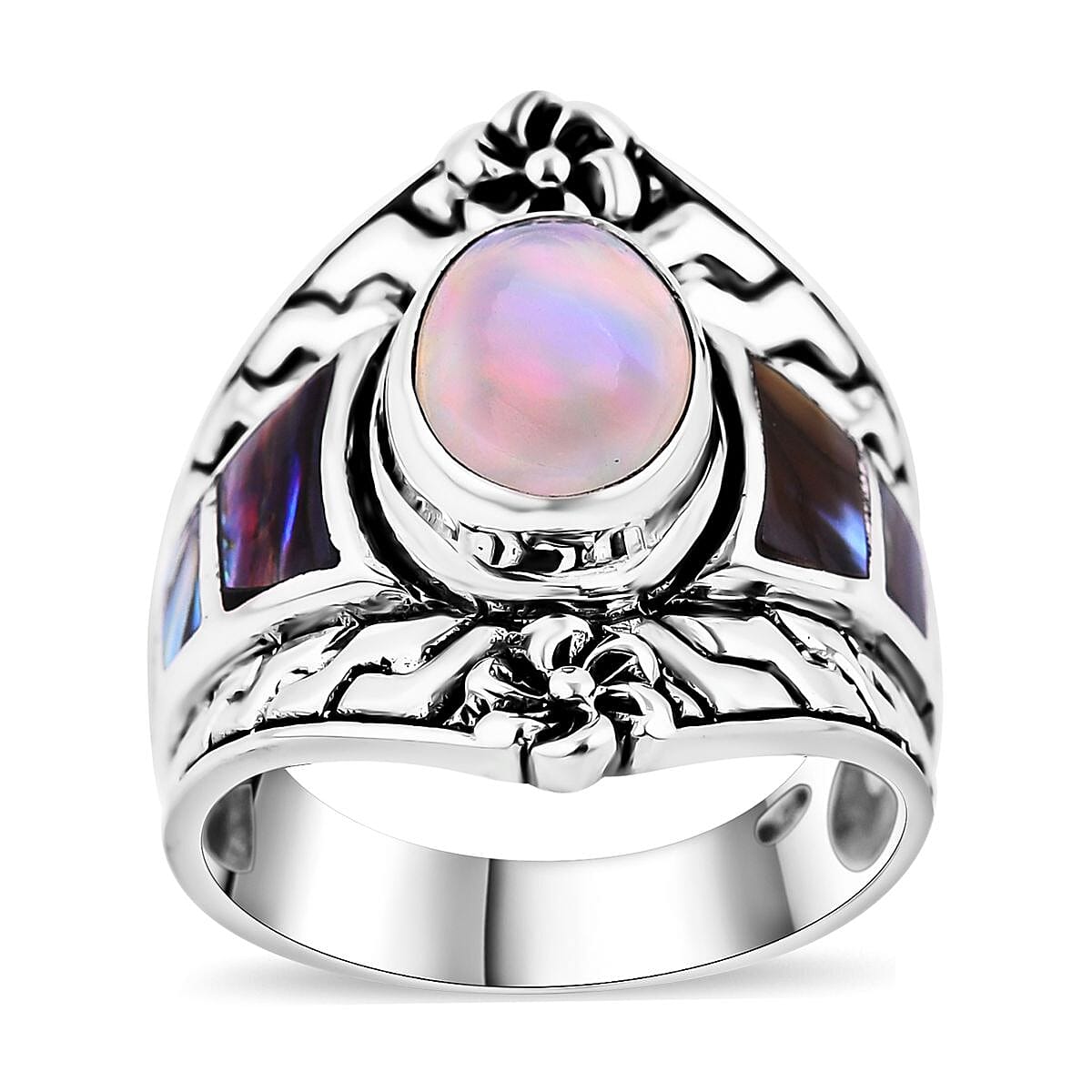Bali Legacy Ethiopian Welo Opal and Abalone Shell Ring in Sterling Silver 1.65 ctw