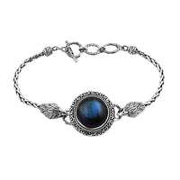 Bali Legacy Malagasy Labradorite Eagle with Padian Chain Bracelet in Sterling Silver (6.50 In) 14.85 ctw