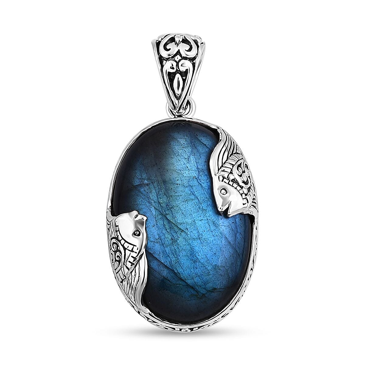 Bali Legacy Malagasy Labradorite Fish Pendant in Sterling Silver 35.00 ctw