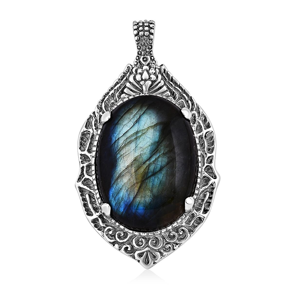 Bali Legacy Malagasy Labradorite Dragon Eye Pendant in Sterling Silver 48.85 ctw