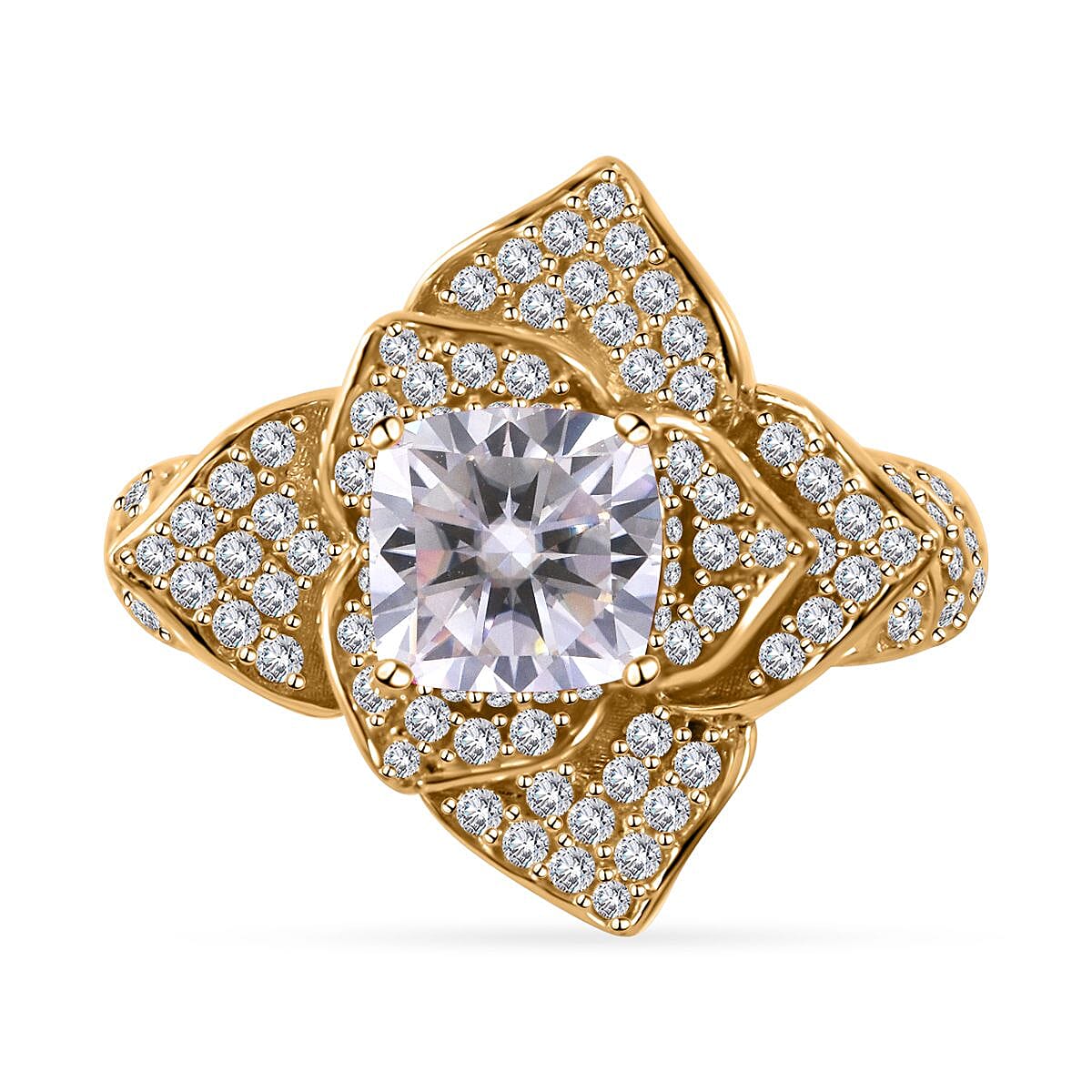 Moissanite Floral Ring in Vermeil Yellow Gold Over Sterling Silver (Size 6.0) 2.35 ctw
