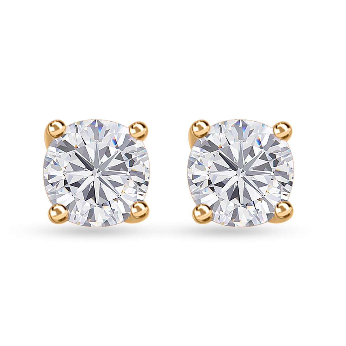 Moissanite Solitaire Stud Earrings in Vermeil Yellow Gold Over Sterling Silver 1.50 ctw