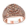 Natural Champagne Diamond Cocktail Ring in Vermeil Rose Gold Over Sterling Silver (Size 10.0) 1.00 ctw - Sticky add to cart bar