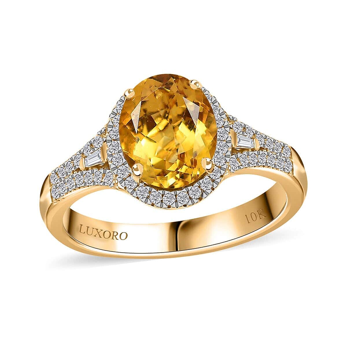 Luxoro 10K Yellow Gold AAA Brazilian Heliodor and G-H I2 Diamond Ring 4.50 Grams 3.00 ctw