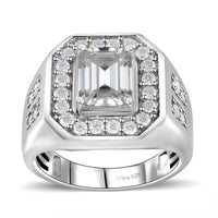 D'Joy Moissanite (Oct 9x7mm) Men's Ring in Rhodium Over Sterling Silver 3.35 ctw