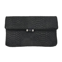 Black Python Embossed Leather Foldover Convertible Belt Bag (11"x6")