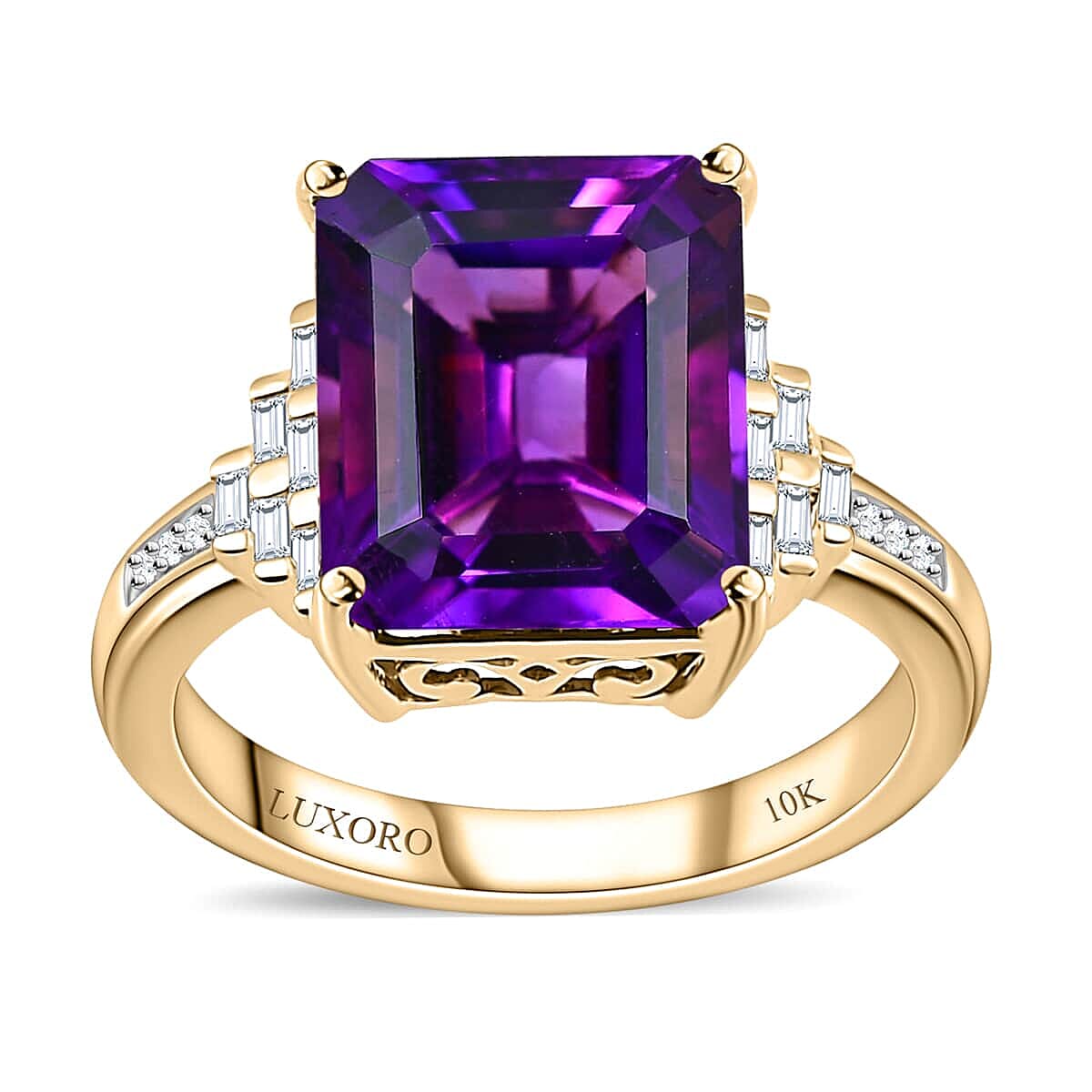 Luxoro 10K Yellow Gold Moroccan Amethyst, Diamond (G-H, I3) (0.15 cts) Ring (Size 7.0) (4.40 g) 6.80 ctw