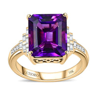 Luxoro 10K Yellow Gold Moroccan Amethyst, Diamond (G-H, I3) (0.15 cts) Ring (Size 7.0) (4.40 g) 6.80 ctw