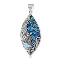 Bali Legacy Abalone Shell and Larimar Sea Turtle Pendant without Chain in Sterling Silver 1.00 ctw