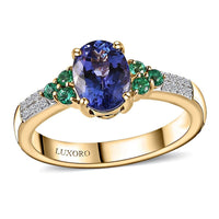 Luxoro 10K Yellow Gold AAA Tanzanite, Boyaca Colombian Emerald, Diamond (G-H, I2) Ring (Size 6.0) 2.00 ctw