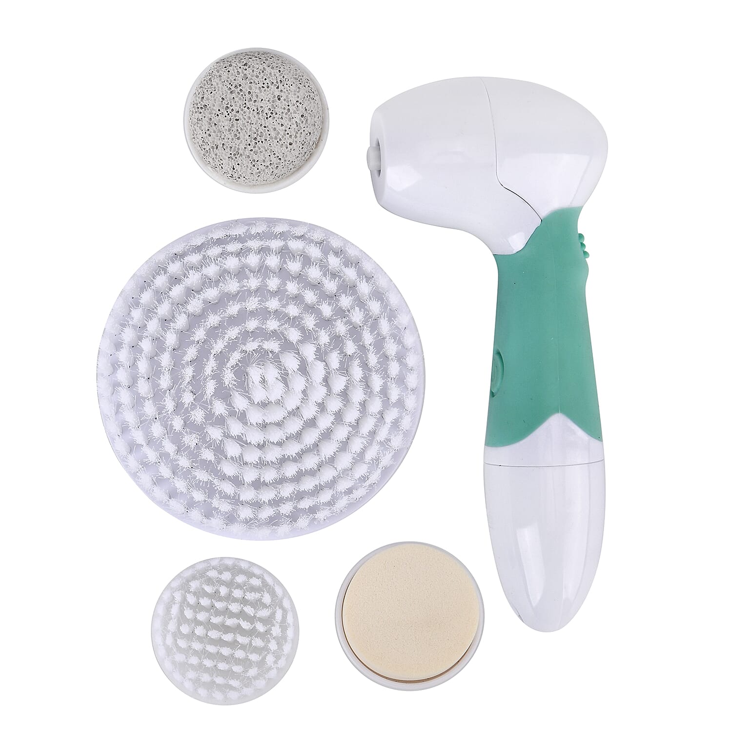 Eletric Green Facial Cleaning Brush Set - Small Brush, Big Brush, Pumice Stone, Face Sponge (4 AA Batteries not Included)