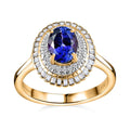 Luxoro 10K Yellow Gold AAA Tanzanite and G-H I2 Diamond Double Halo Ring 1.65 ctw - Sticky add to cart bar