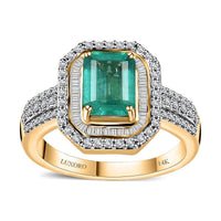 Luxoro 14K Yellow Gold AAA Emerald and G-H I2 Diamond Ring (Size 7.0) 5.30 Grams 2.25 ctw