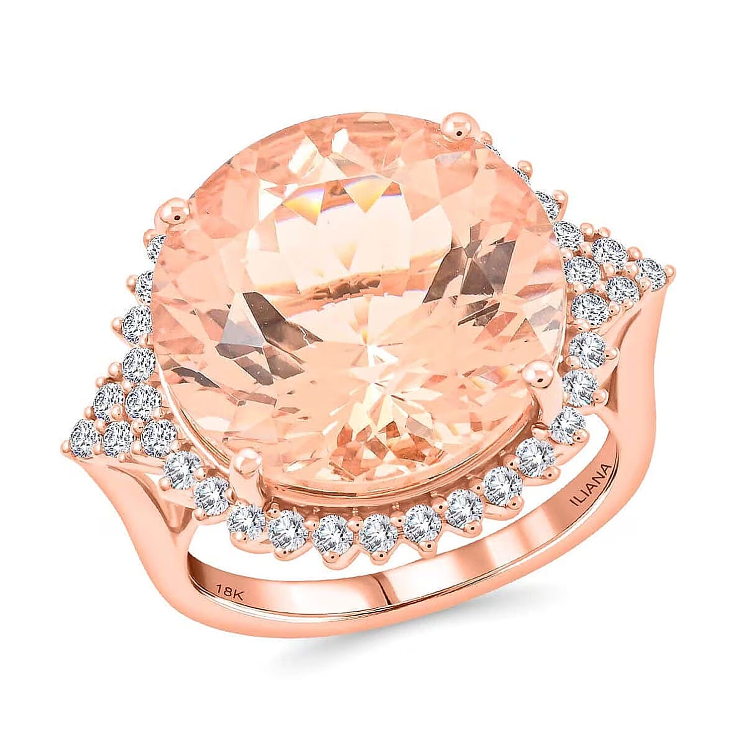 One Time Only Certified & Appraised Iliana 18K Rose Gold AAA Marropino Morganite, Diamond (SI) (0.46 cts) Ring (Size 10.0) (6.30 g) 11.35 ctw