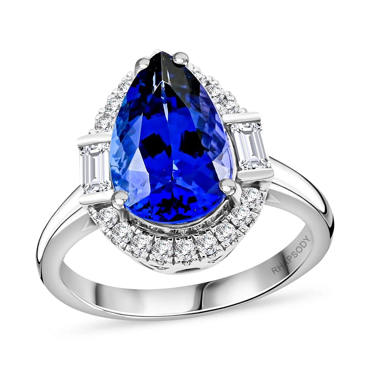 Certified & Appraised Rhapsody 950 Platinum AAAA Tanzanite, Diamond (E-F, VS) (0.44 cts) Ring (Size 10.0) (8.35 g) 4.80 ctw