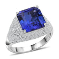 Certified & Appraised Rhapsody 950 Platinum Asscher Cut AAAA Tanzanite and E-F VS Diamond Ring 9.15 Grams 6.65 ctw - Sticky add to cart bar