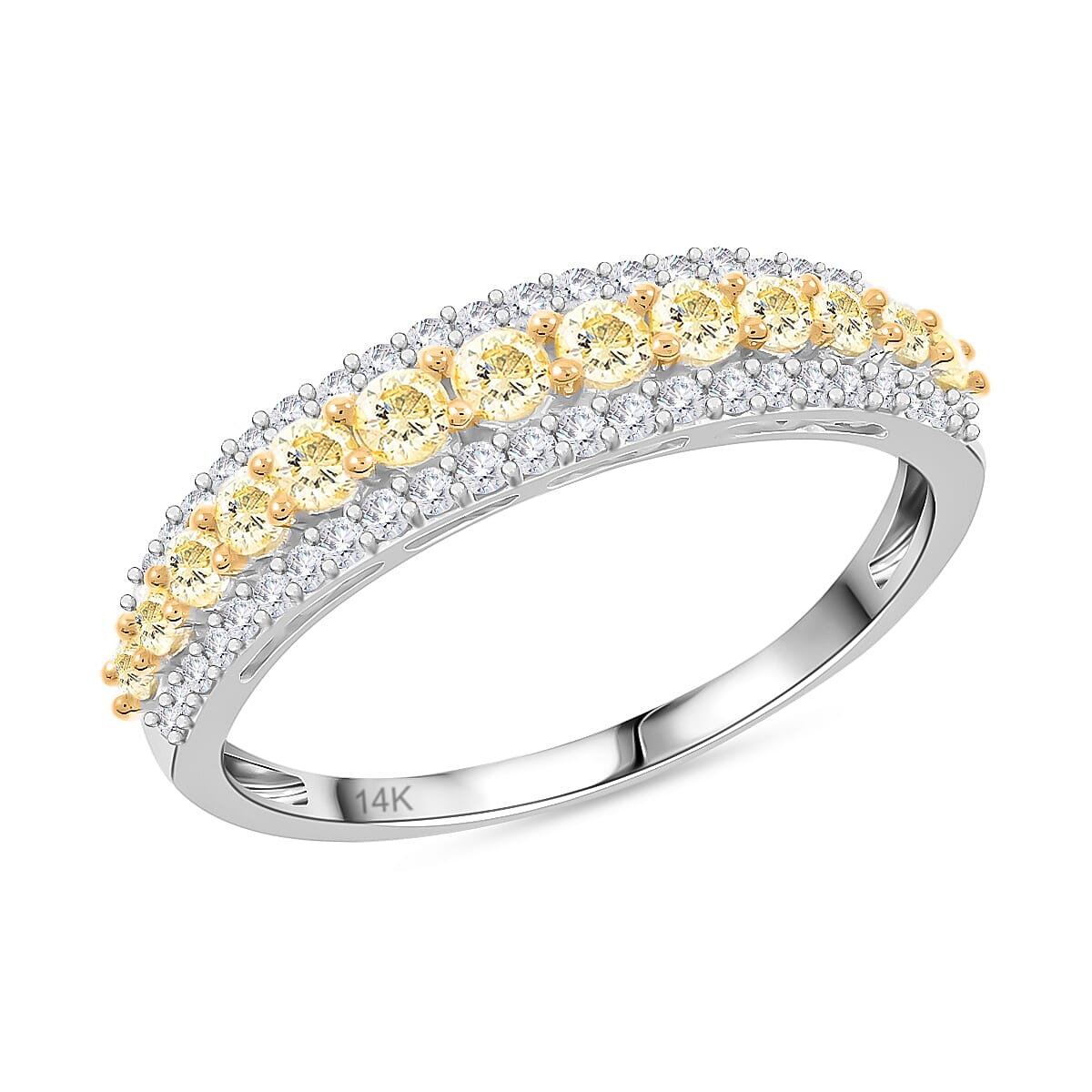 14K White Gold I2-I3 Natural Yellow and White Diamond Band Ring (Size 10.0) 0.75 ctw (Del. in 10-12 Days)