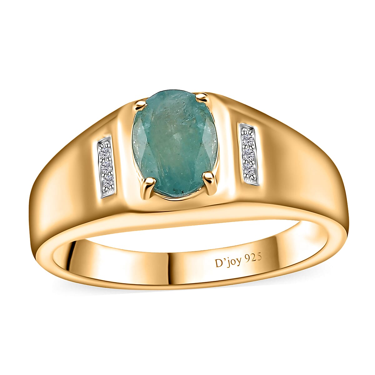 Premium Grandidierite and White Zircon Men's Ring in Vermeil Yellow Gold Over Sterling Silver 1.30 ctw