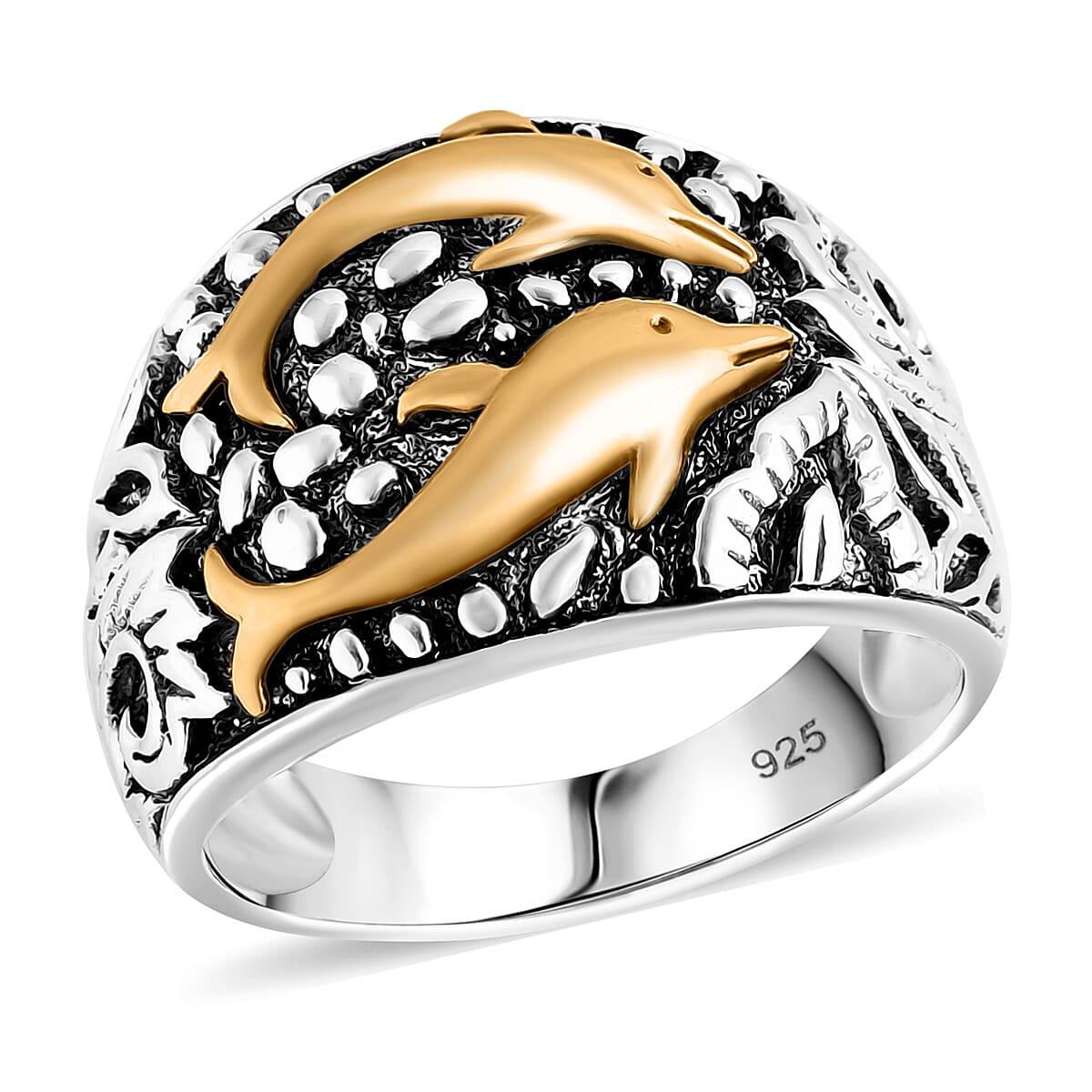 Dolphin Ring in Vermeil Yellow Gold Over and Sterling Silver (Size 10.0) 7.70 Grams
