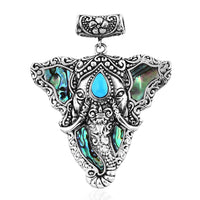 Bali Legacy Abalone Shell and Sleeping Beauty Turquoise 0.85 ctw Elephant Pendant without Chain in Sterling Silver