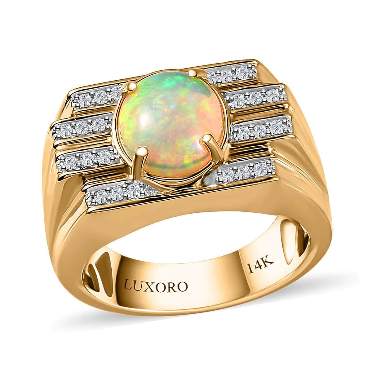 Luxoro 14K Yellow Gold AAA Ethiopian Welo Opal, Diamond (G-H, I2) Ring (Size 10.0) (14.60 g) 2.25 ctw