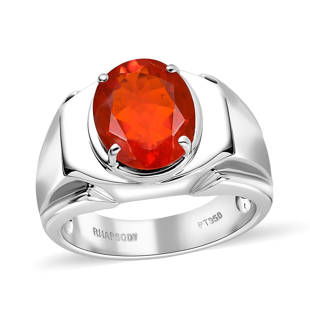 Rhapsody 950 Platinum AAAA Mexican Fire Opal Solitaire Ring (Size 10.0) (15.75 g) 2.95 ctw