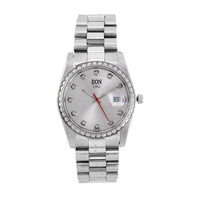 EON 1962 White Moissanite Swiss Movement Watch in Stainless Steel (36.5mm) 0.60 ctw