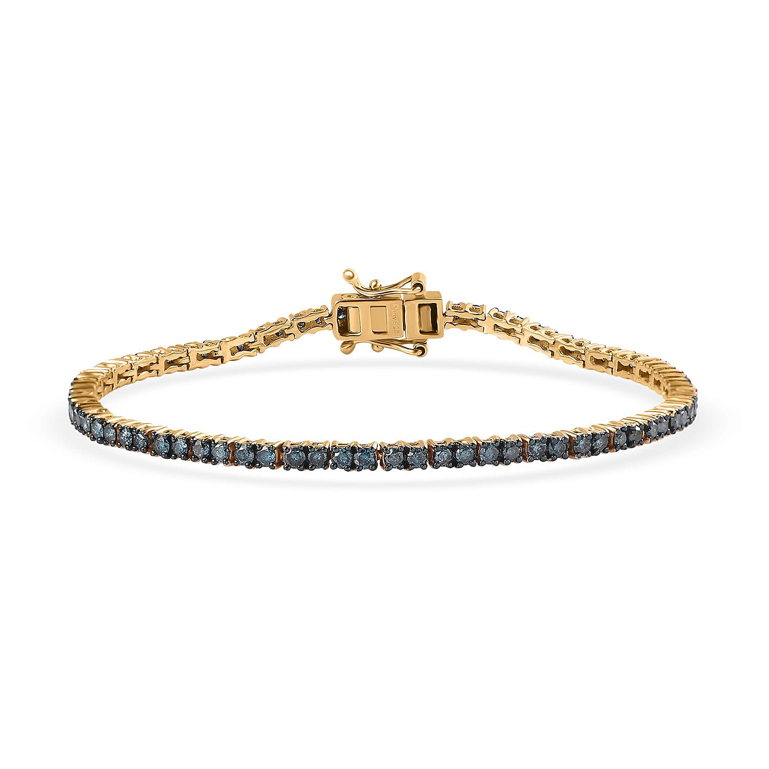 D'Joy Venice Blue Diamond I2-I3 Tennis Bracelet in Vermeil Yellow Gold Over Sterling Silver (7.25 In) 3.00 ctw