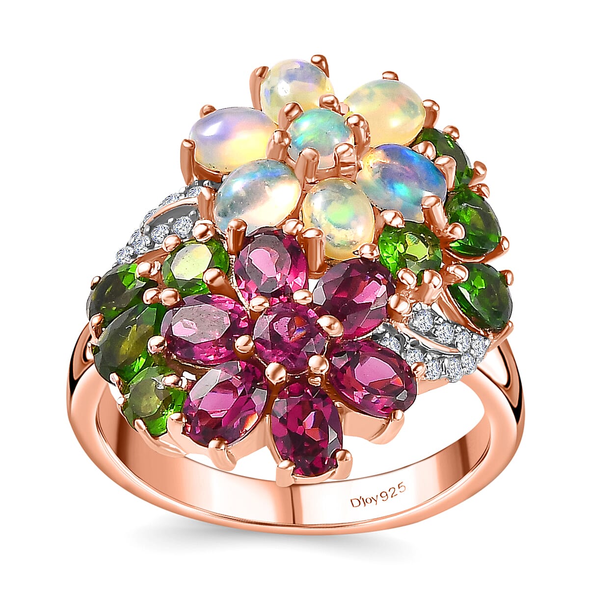 Orissa Rhodolite Garnet and Multi Gemstone Floral Ring in Vermeil Rose Gold Over Sterling Silver (Size 10.0) 3.40 ctw (Del. in 10-12 Days)