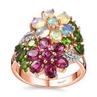 Orissa Rhodolite Garnet and Multi Gemstone Floral Ring in Vermeil Rose Gold Over Sterling Silver (Size 10.0) 3.40 ctw (Del. in 10-12 Days)
