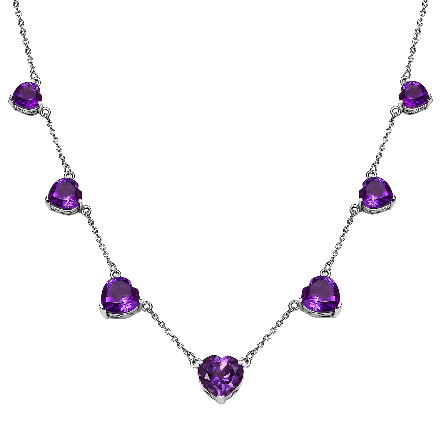 African Amethyst Station Necklace (18 Inches) in Platinum Over Sterling Silver 13.85 ctw