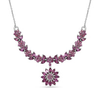 Orissa Rhodolite Garnet Floral Necklace 18-20 Inches in Platinum Over Sterling Silver 8.15 ctw