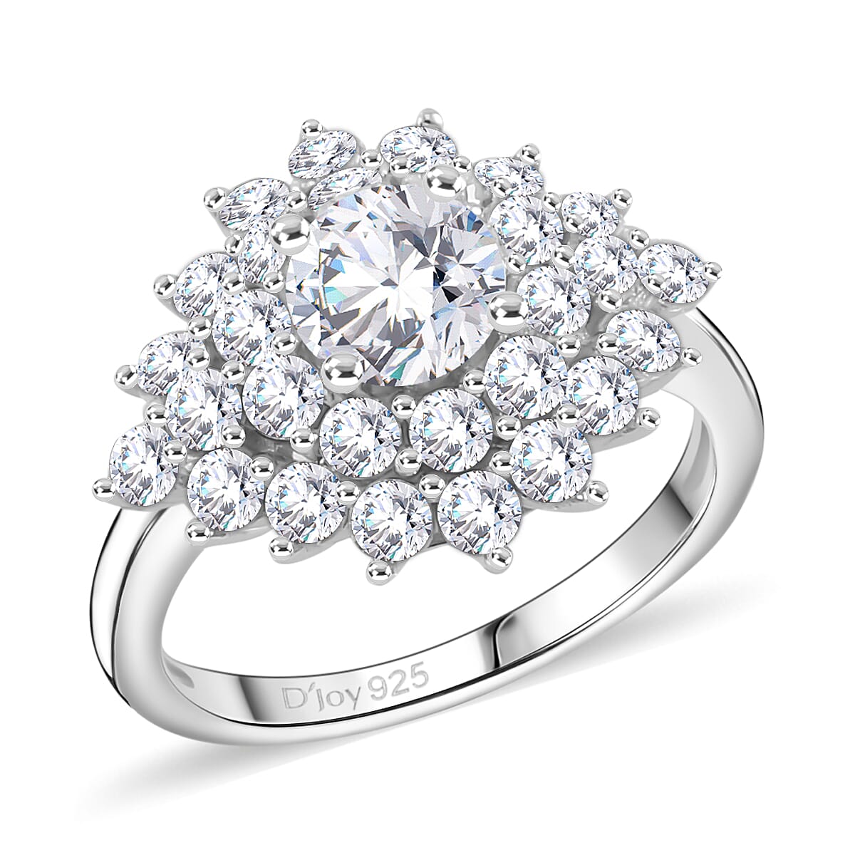 TLV Moissanite (Rnd 6.5mm) Ring in Platinum Over Sterling Silver (Size 7.0) 2.80 ctw