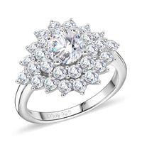 TLV Moissanite (Rnd 6.5mm) Ring in Platinum Over Sterling Silver (Size 7.0) 2.80 ctw