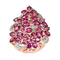 Orissa Rhodolite Garnet and White Zircon Floral Ring in Vermeil Rose Gold Over Sterling Silver (Size 10.0) 8.35 ctw (Del. in 10-12 Days)