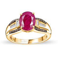 Luxoro 10K Yellow Gold Premium Montepuez Ruby, Natural Champagne and White Diamond Ring (Size 5.0) 2.60 ctw