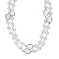 White Pearl Glass, White Glass Necklace in Silvertone 41 Inches - Sticky add to cart bar