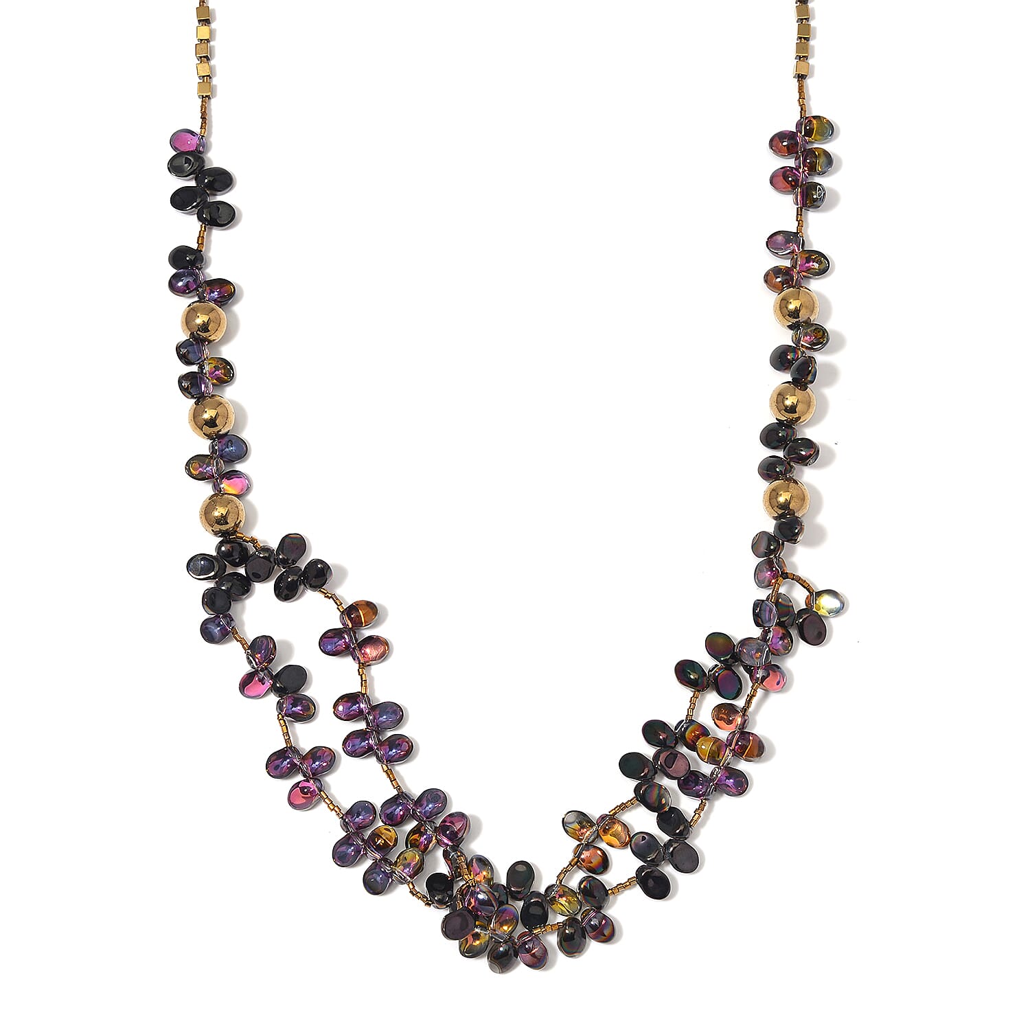 Golden and Magic Color Glass Necklace in Goldtone 31.50-33.50 Inches