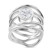 Moissanite (Rnd 7mm) Multi Shank Ring in Platinum Over Sterling Silver (Size 10.0) 1.20 ctw