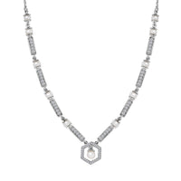 Fresh Water Pearl, Moissanite Necklace (18 Inches) in Platinum Over Sterling Silver 0.90 ctw
